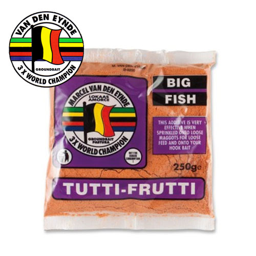 VDE additive Tutti Frutti 250 gr. Praškasti aditiv univerzalne primjene. Koristi se kao dodatak prihranama za sve vrste riba. Aroma voća. Pakovanje od 250 gr. Cijena: 6 BAM