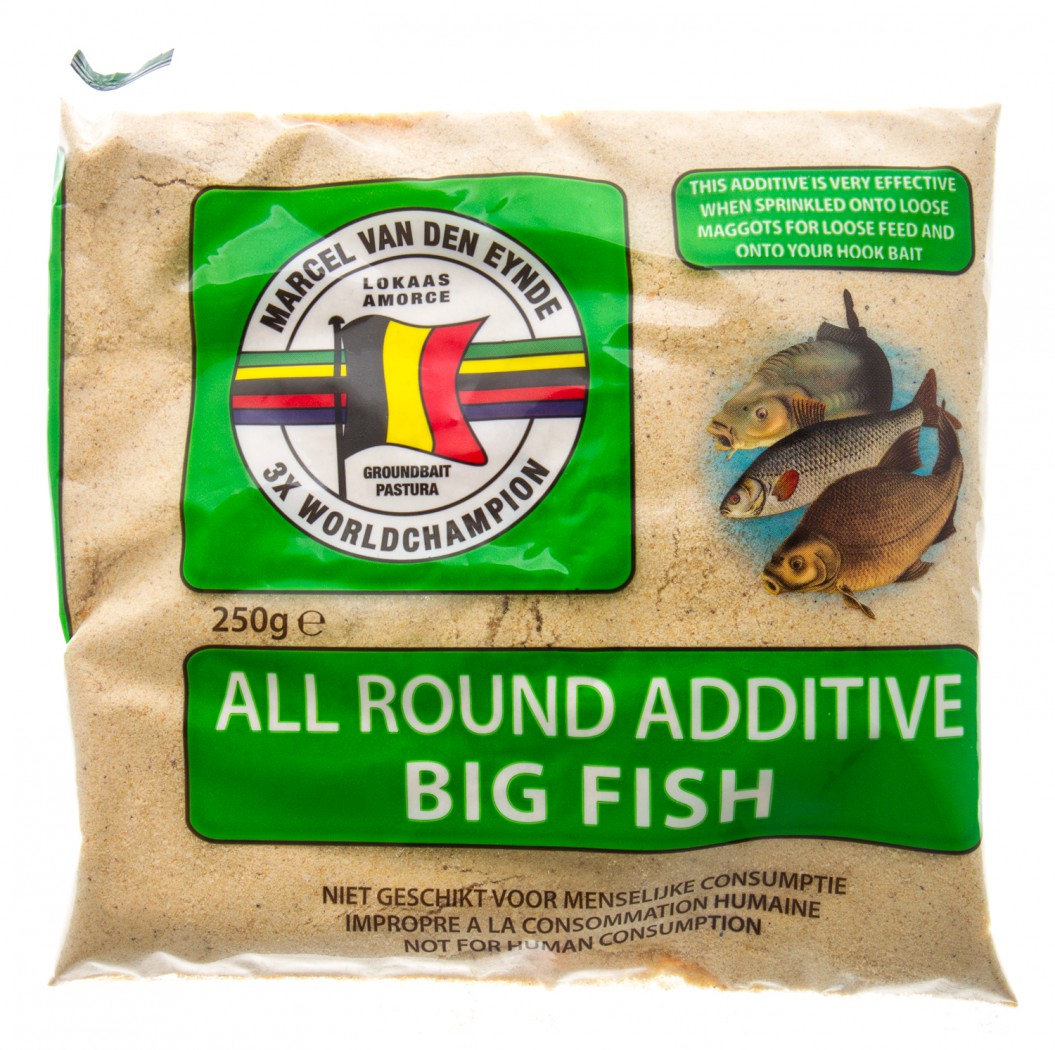 VDE all round additive BIG FISH 250 gr. Ciljano na vece primiere riba, kako u jezerima tako i u rijecnim tonovima. Cijena: 6 BAM