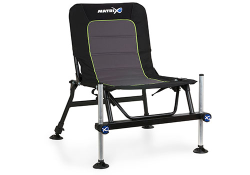 Matrix Accessory Chair - Veoma stabilna feeder stolica. Prečnik nogu od 25 mm, sa navojnim čepovima na vrhovima nogica (Za dodatne dijelove tokom ribolova). Brzo montiranje i sklapanje. Cijena: 175 BAM